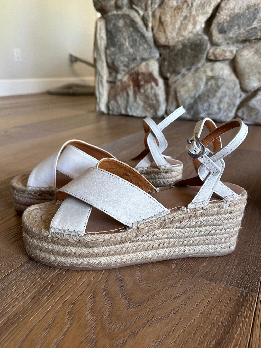 rag & bone Hera Espadrille Wedge Sandals Antique White Leather Size 9.5